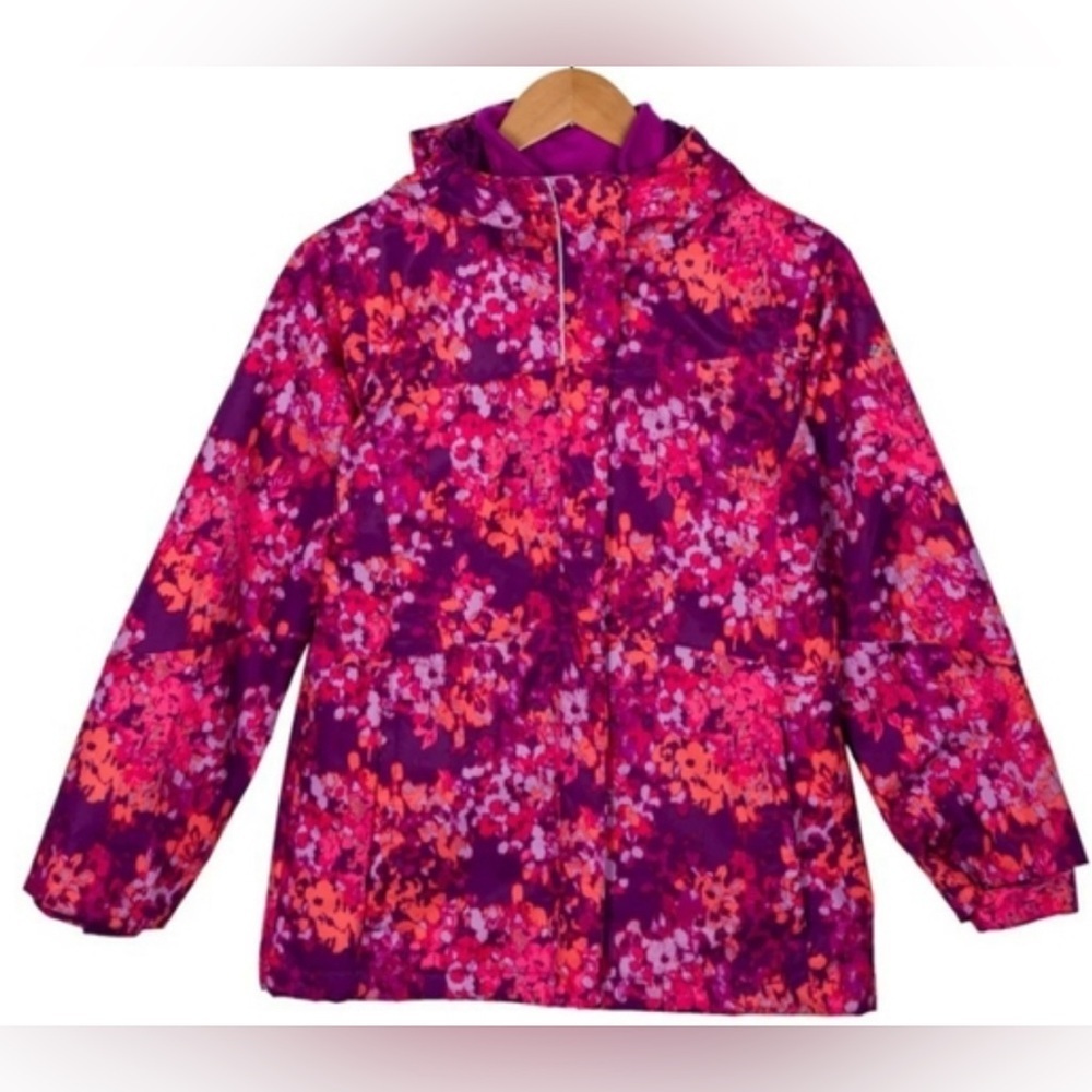 Columbia Kids Purple Floral Waterproof Coat with Pink & Orange Accents - Picture 2 of 14